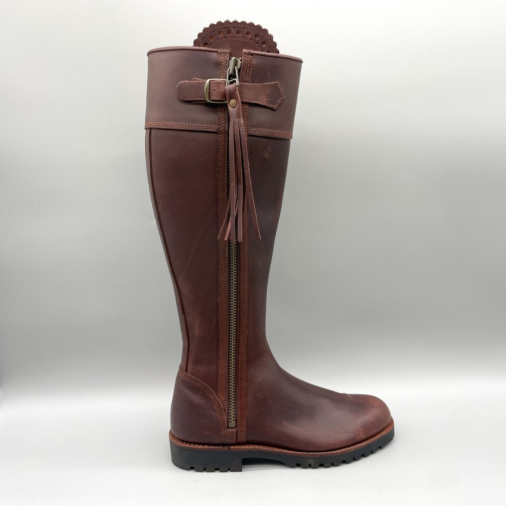 Penelope Chilvers Long Tassel Boots Womens 39.5 8.5 Conker Leather Riding Preppy